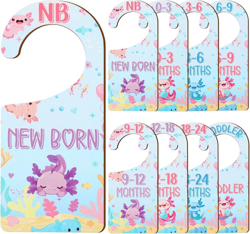 CORNER LACE Baby Closet Dividers 8PCS, Axolotl Themed Wooden Double-Sided Clothes Size Hanger/Organizer from Newborn to Toddler for Nursery Decor Baby Shower Birthday Gender Reveal Party Gift - Image 1